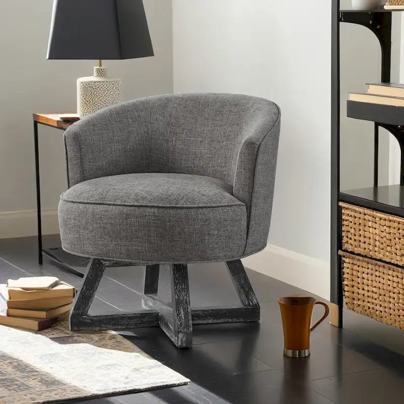 Fauteuil pivotant avec piètement en bois en forme de croix