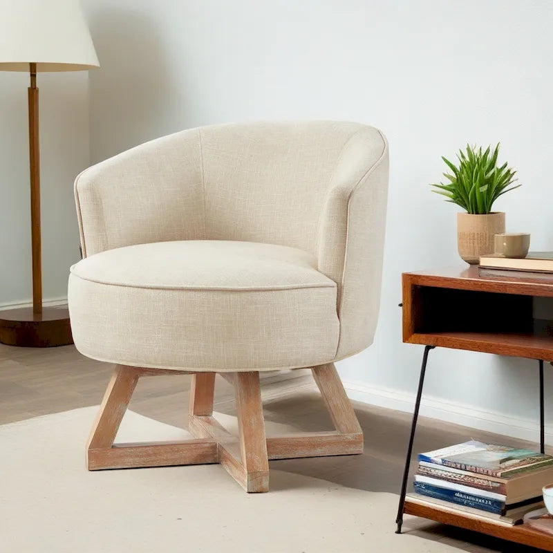 Fauteuil pivotant avec piètement en bois en forme de croix