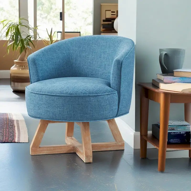 Fauteuil pivotant avec piètement en bois en forme de croix