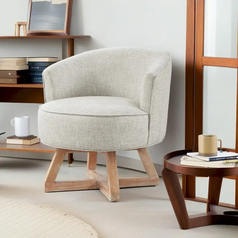 Fauteuil pivotant avec piètement en bois en forme de croix