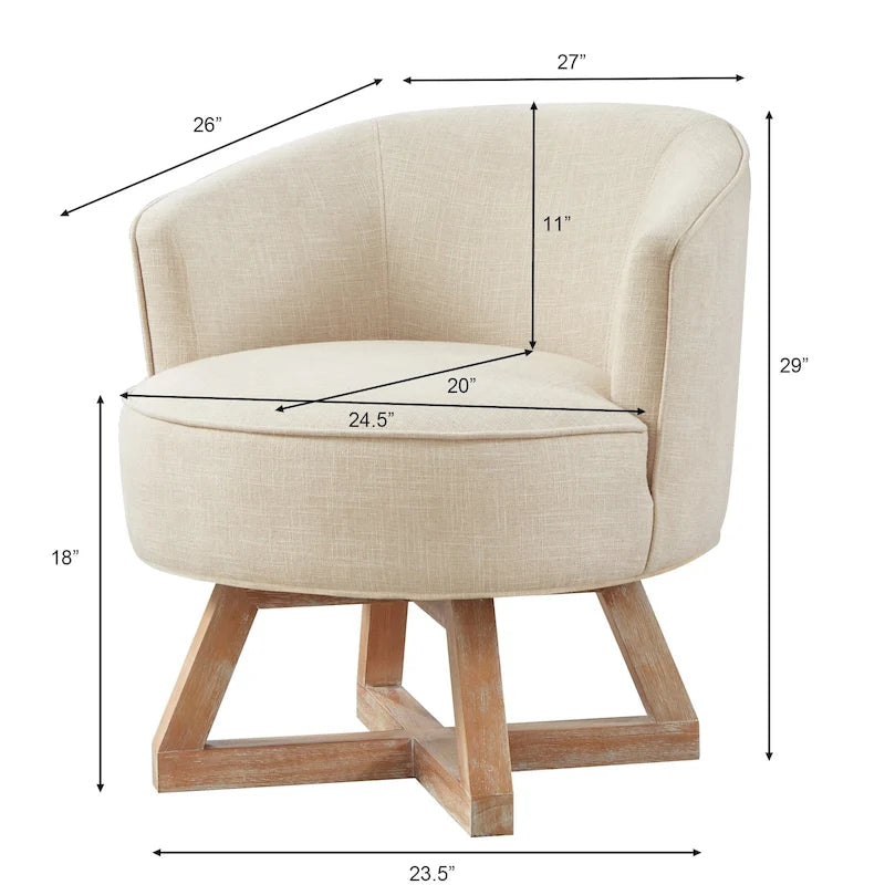 Fauteuil pivotant avec piètement en bois en forme de croix
