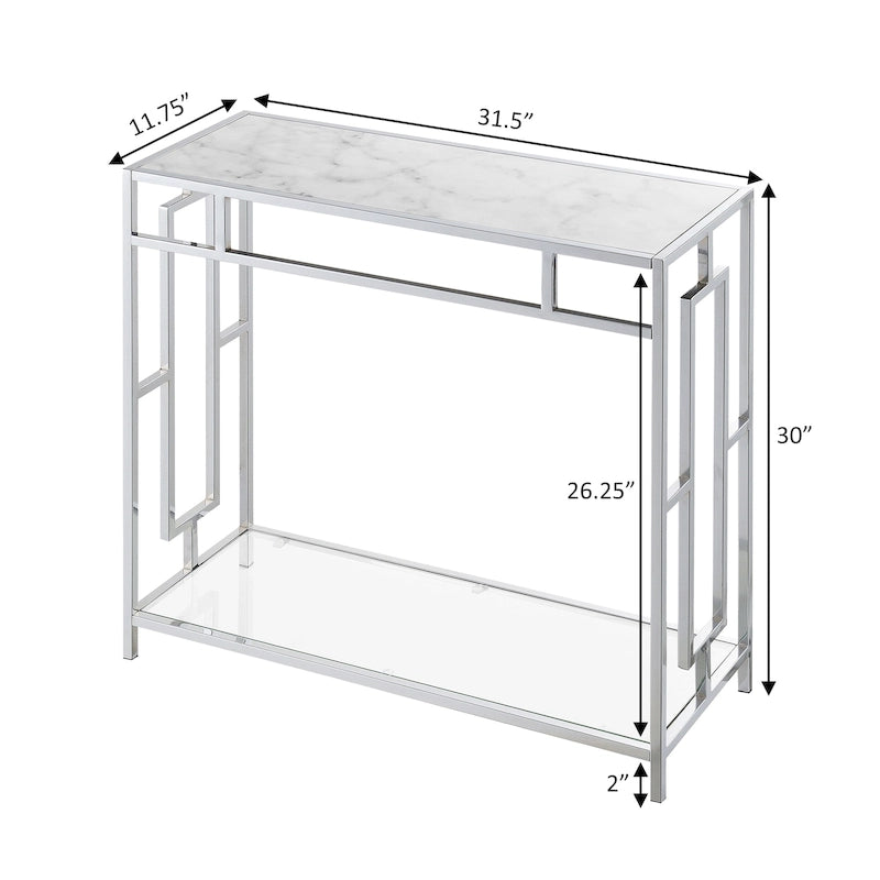 Console de couloir en verre et faux marbre chromé avec étagère