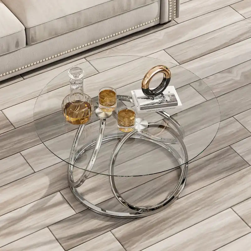 Table basse ronde contemporaine à plateau en verre