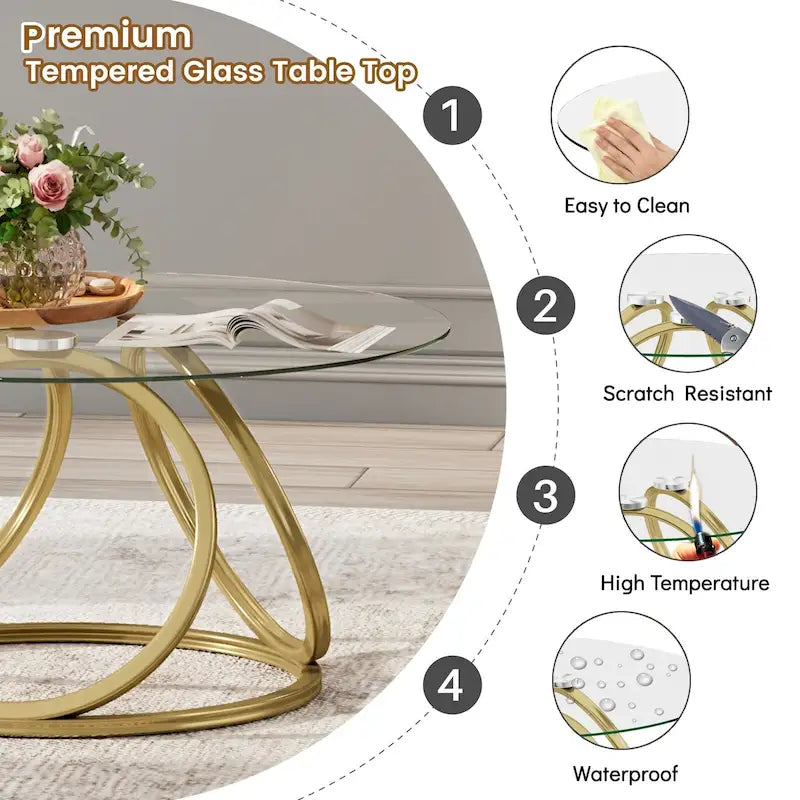 Table basse ronde contemporaine à plateau en verre
