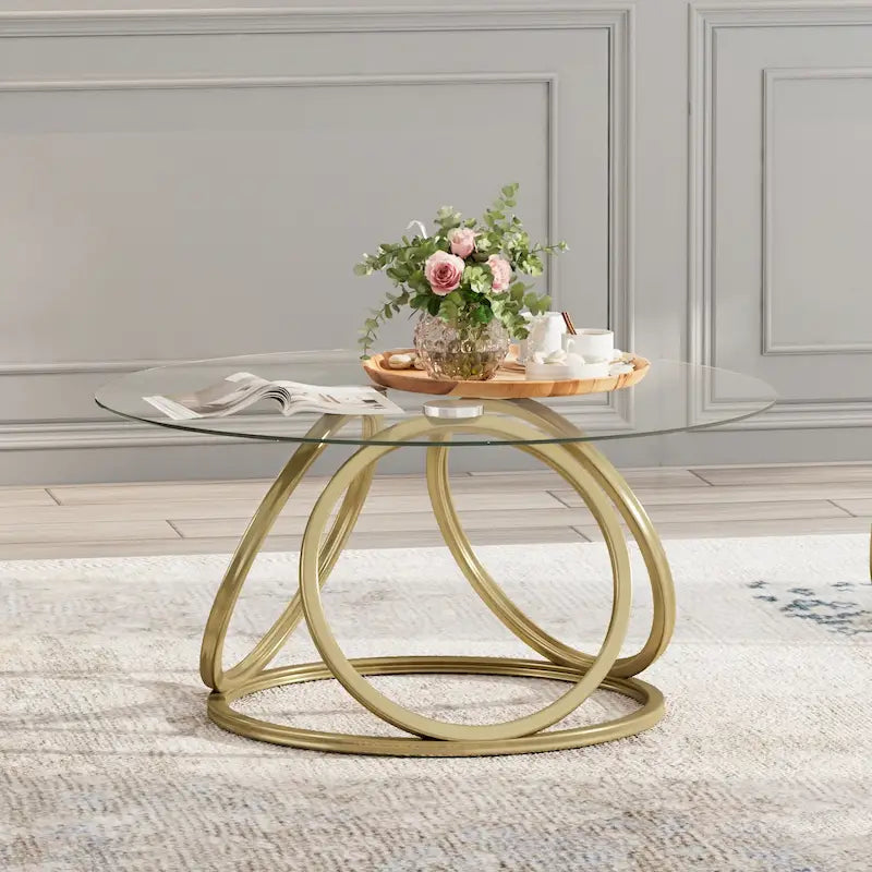 Table basse ronde contemporaine à plateau en verre