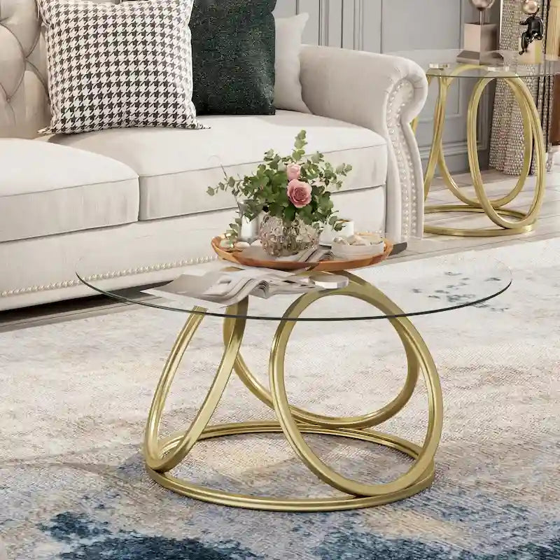Table basse ronde contemporaine à plateau en verre