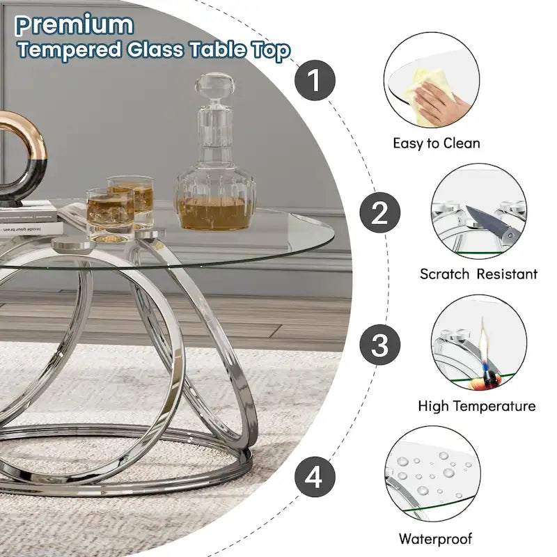 Table basse ronde contemporaine à plateau en verre