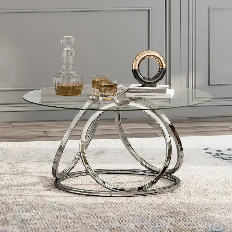 Table basse ronde contemporaine à plateau en verre