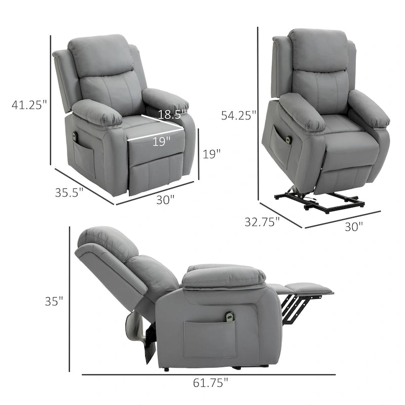 Fauteuil de salon releveur électrique, fauteuil inclinable électrique en cuir PU pour personnes âgées avec télécommande
