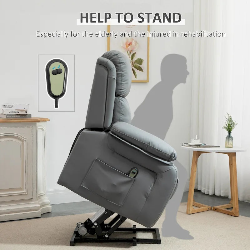 Fauteuil de salon releveur électrique, fauteuil inclinable électrique en cuir PU pour personnes âgées avec télécommande