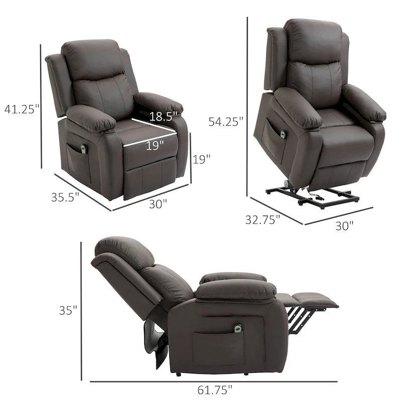 Fauteuil de salon releveur électrique, fauteuil inclinable électrique en cuir PU pour personnes âgées avec télécommande