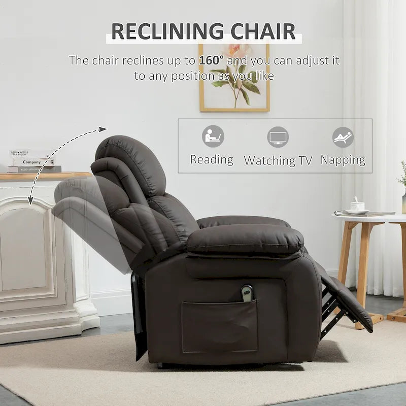 Fauteuil de salon releveur électrique, fauteuil inclinable électrique en cuir PU pour personnes âgées avec télécommande