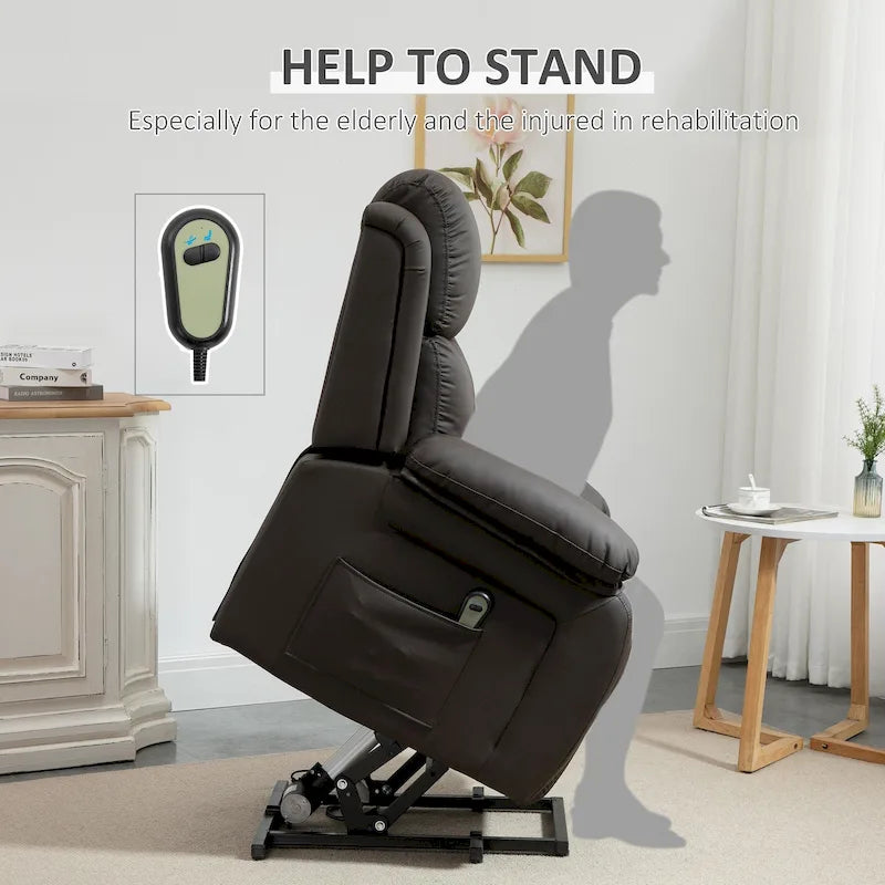 Fauteuil de salon releveur électrique, fauteuil inclinable électrique en cuir PU pour personnes âgées avec télécommande