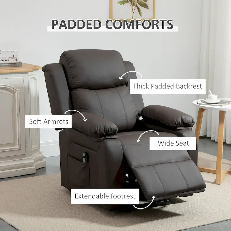 Fauteuil de salon releveur électrique, fauteuil inclinable électrique en cuir PU pour personnes âgées avec télécommande