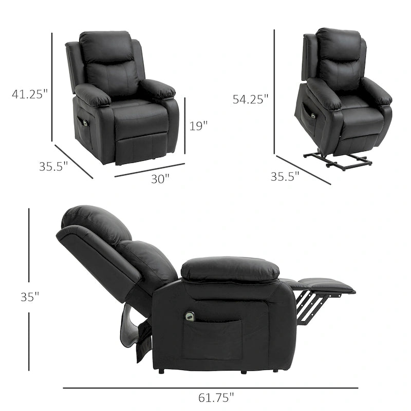 Fauteuil de salon releveur électrique, fauteuil inclinable électrique en cuir PU pour personnes âgées avec télécommande