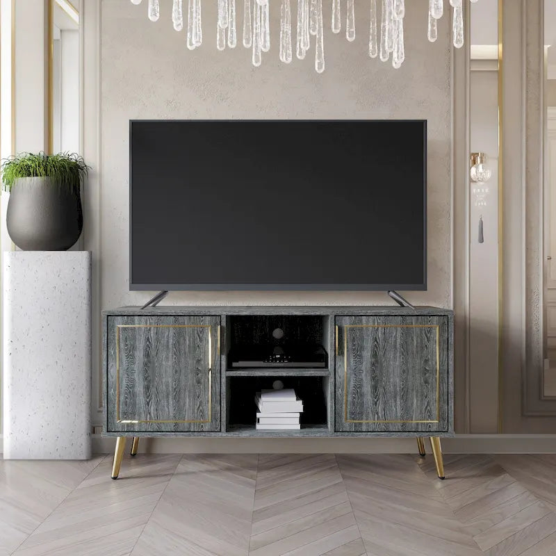 Meuble TV/console élégant et moderne avec pieds en métal doré