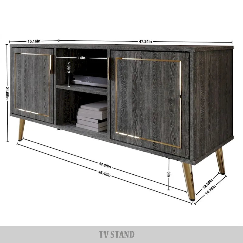 Meuble TV/console élégant et moderne avec pieds en métal doré