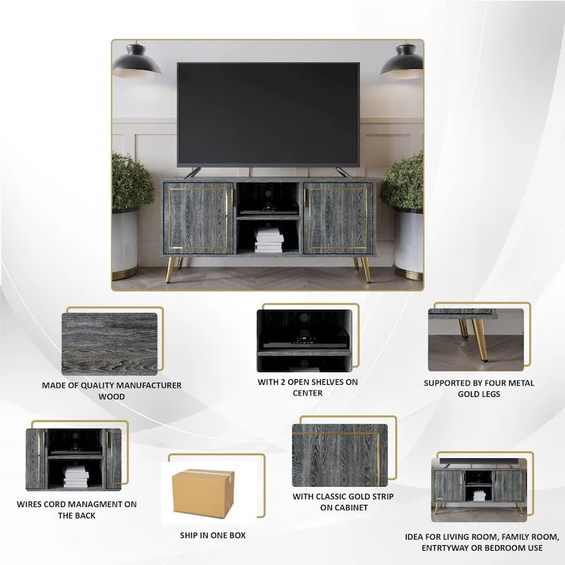 Meuble TV/console élégant et moderne avec pieds en métal doré