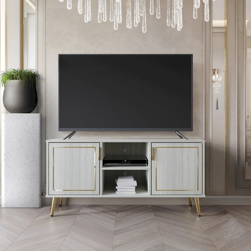 Meuble TV/console élégant et moderne avec pieds en métal doré