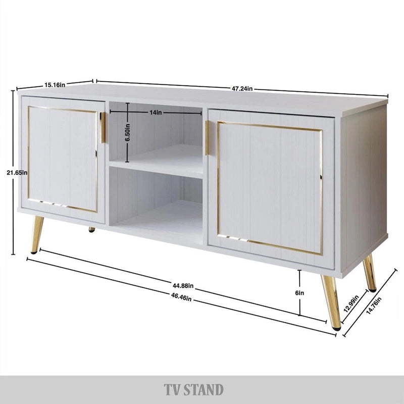 Meuble TV/console élégant et moderne avec pieds en métal doré