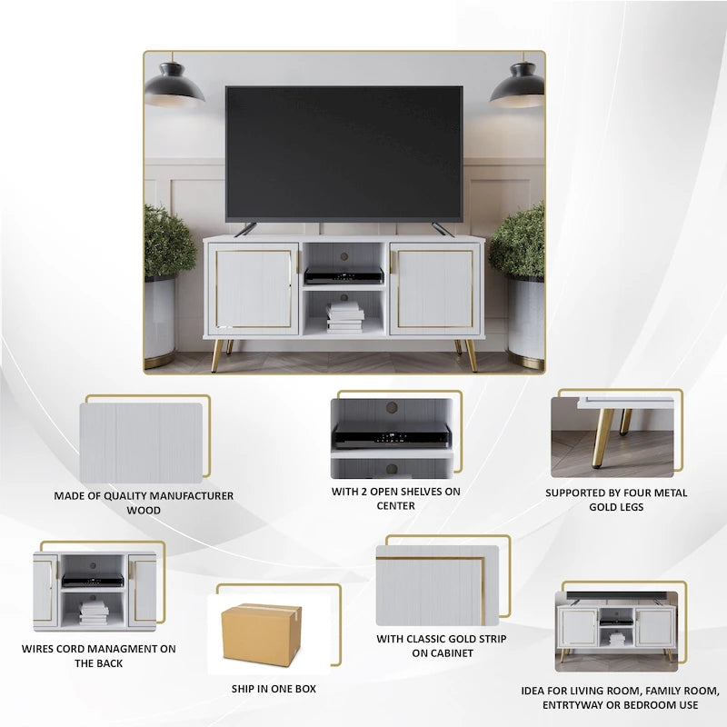 Meuble TV/console élégant et moderne avec pieds en métal doré