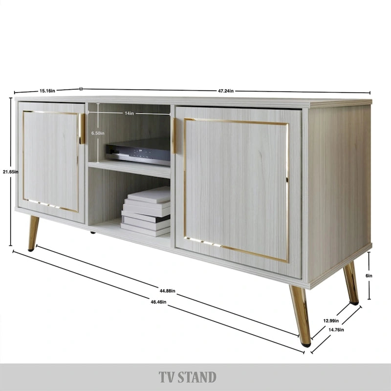 Meuble TV/console élégant et moderne avec pieds en métal doré