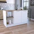 Îlot de cuisine avec grande surface supérieure, placard à double porte et étagères ouvertes
