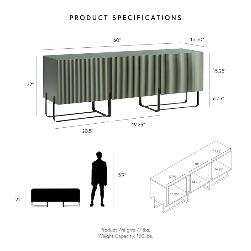 Meuble TV de rangement à 3 portes de 60 pouces par