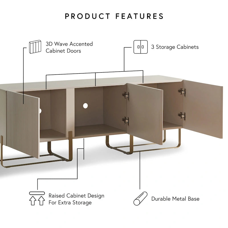 Meuble TV de rangement à 3 portes de 60 pouces par