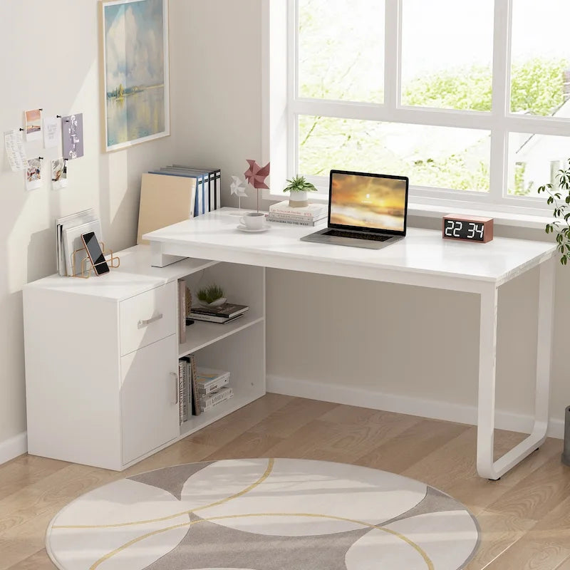 Bureau d'angle réversible blanc