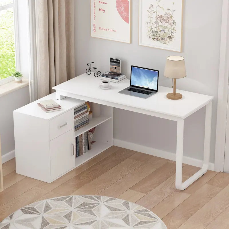 Bureau d'angle réversible blanc
