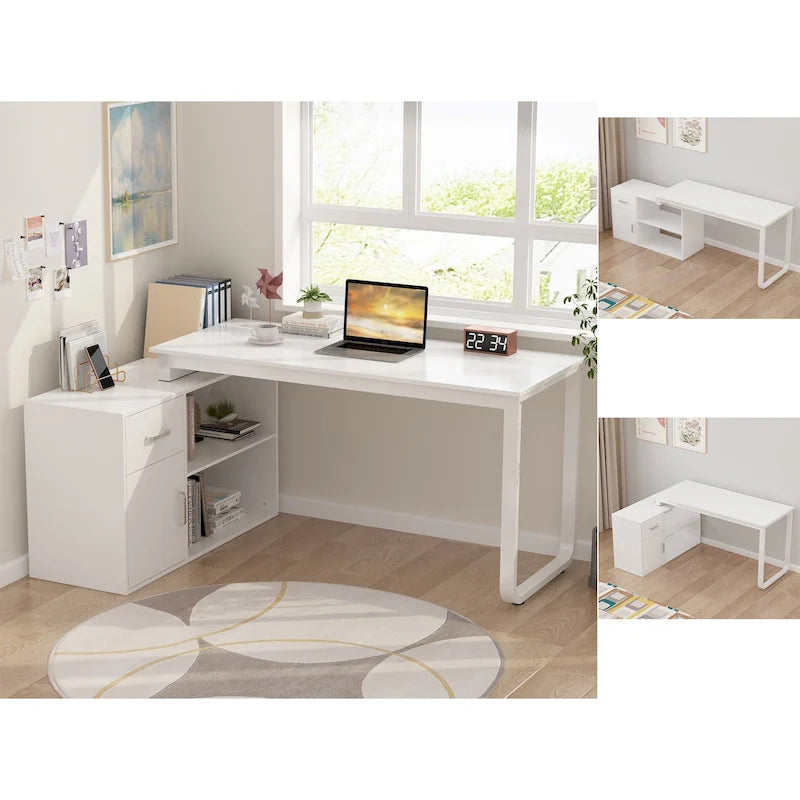 Bureau d'angle réversible blanc