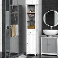 Meuble de rangement haut de salle de bain de 170 cm, colonne de rangement autoportante avec étagère à 3 niveaux, organiseur de sol latéral étroit, blanc