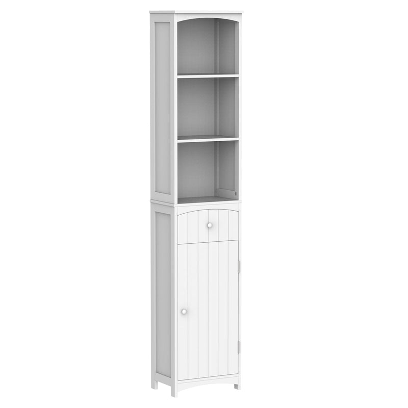 Meuble de rangement haut de salle de bain de 170 cm, colonne de rangement autoportante avec étagère à 3 niveaux, organiseur de sol latéral étroit, blanc