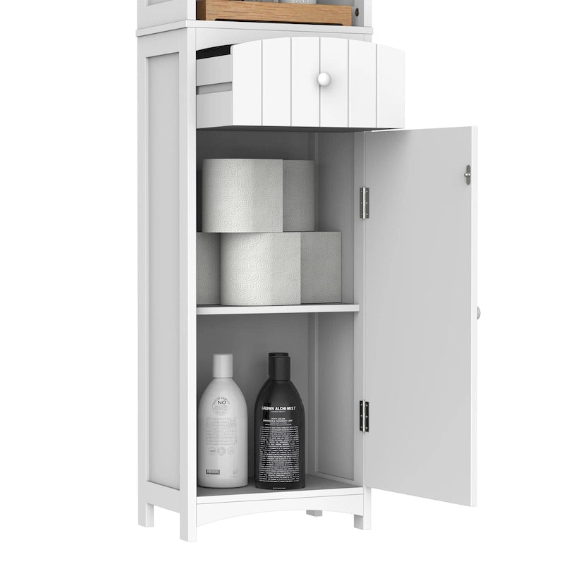 Meuble de rangement haut de salle de bain de 170 cm, colonne de rangement autoportante avec étagère à 3 niveaux, organiseur de sol latéral étroit, blanc