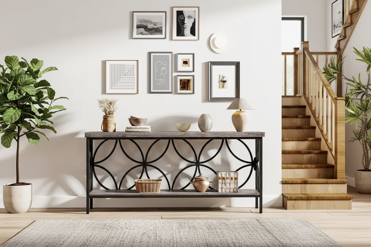 70.9 Inch Long Sofa Table, Industrial Console Table - 70.9 L  11.8 W  31.9 H