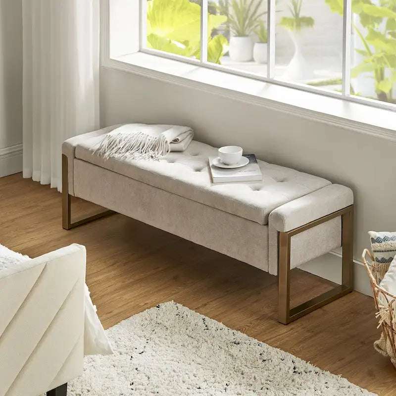 Banc de rangement capitonné moderne avec pieds en métal par
