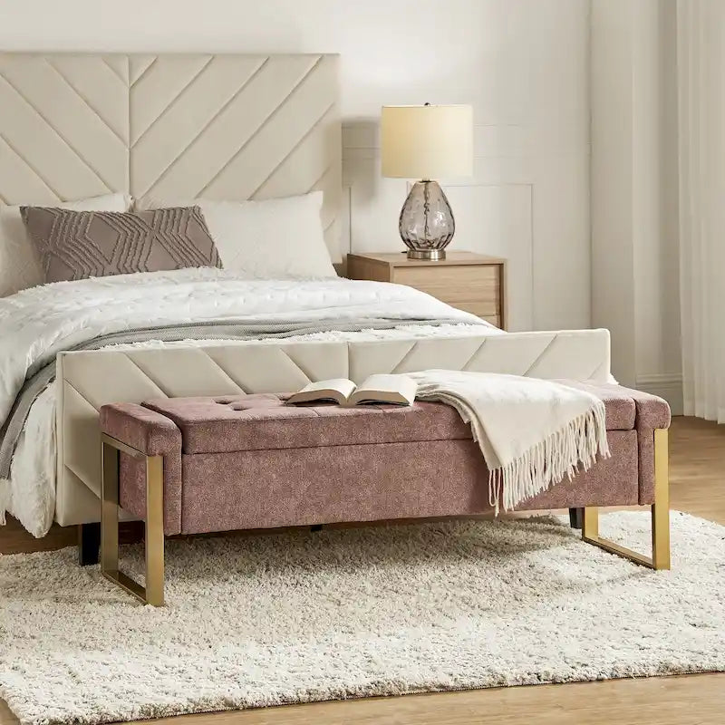 Banc de rangement capitonné moderne avec pieds en métal par