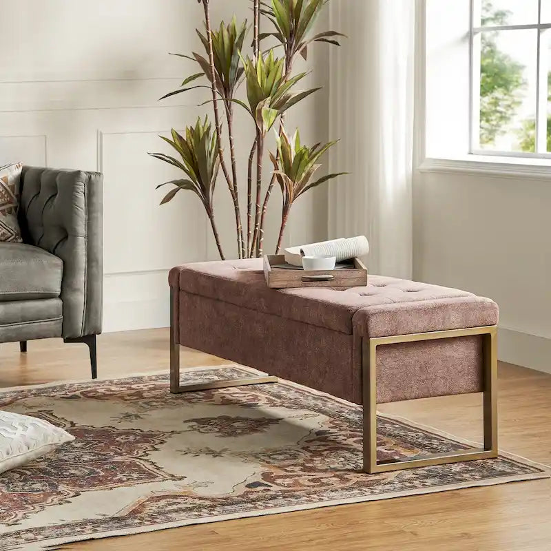 Banc de rangement capitonné moderne avec pieds en métal par