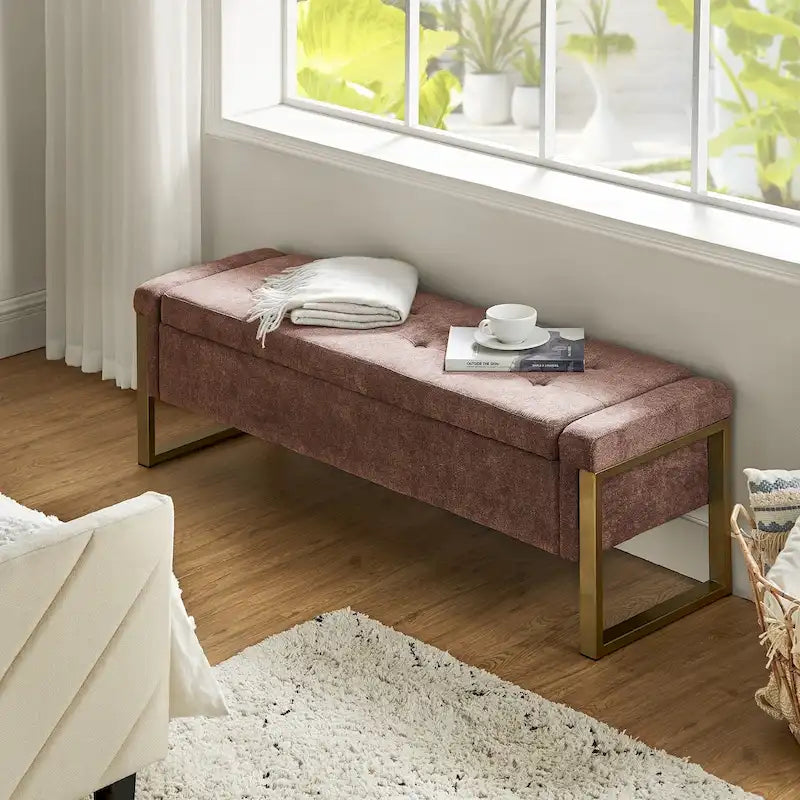Banc de rangement capitonné moderne avec pieds en métal par