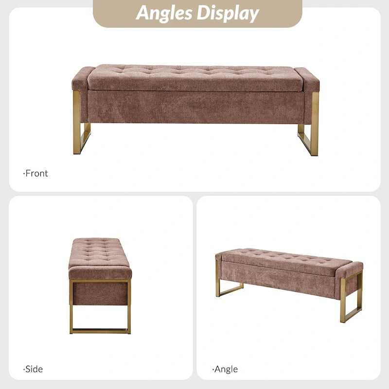 Banc de rangement capitonné moderne avec pieds en métal par