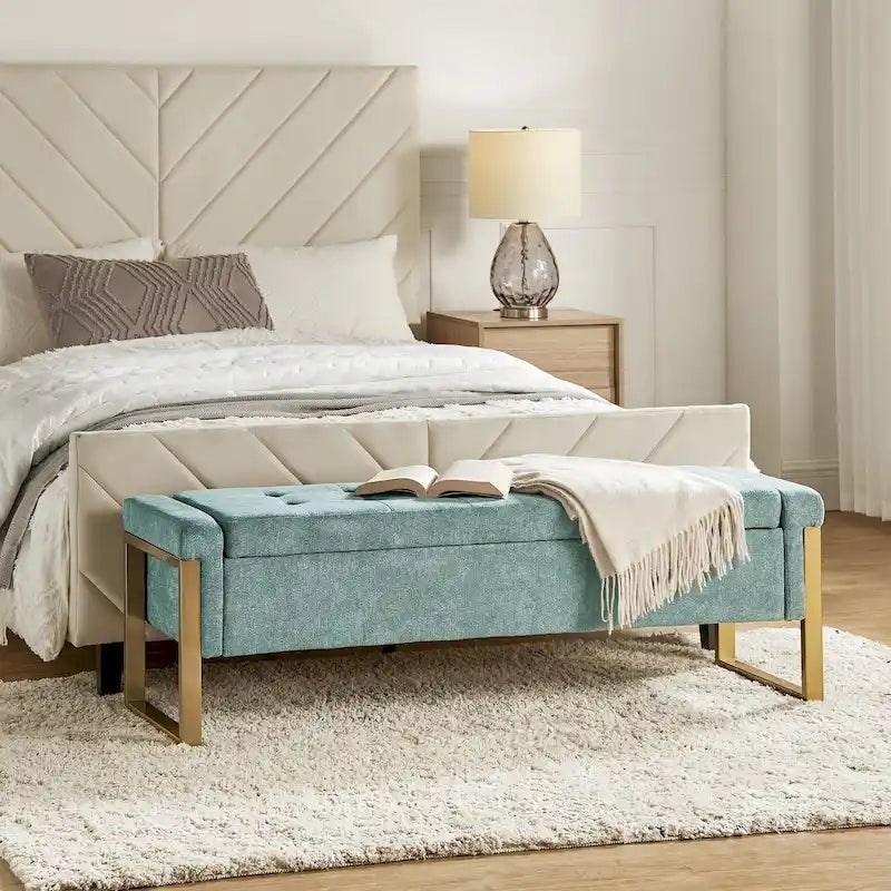 Banc de rangement capitonné moderne avec pieds en métal par