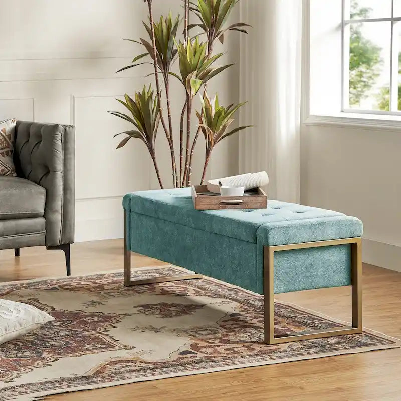 Banc de rangement capitonné moderne avec pieds en métal par