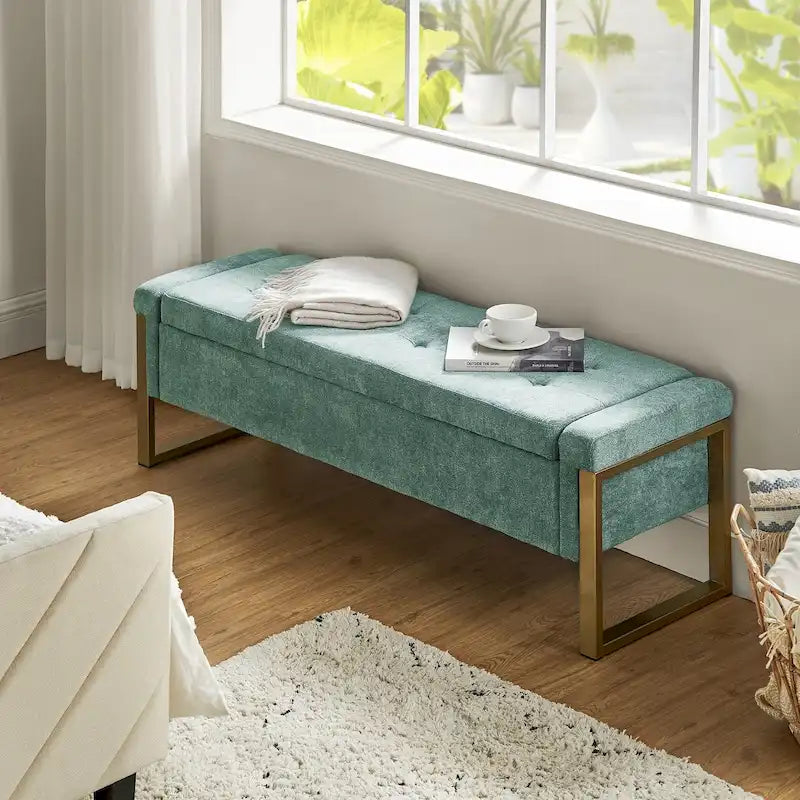 Banc de rangement capitonné moderne avec pieds en métal par