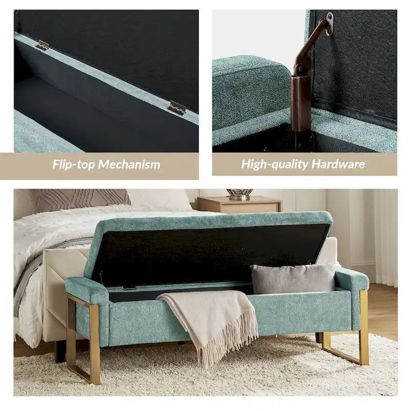 Banc de rangement capitonné moderne avec pieds en métal par