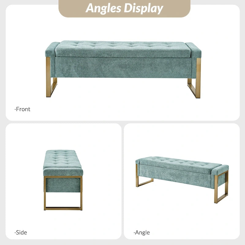 Banc de rangement capitonné moderne avec pieds en métal par