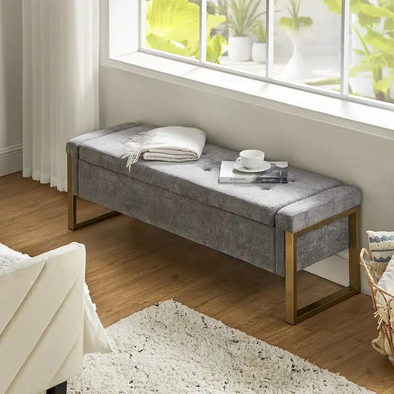 Banc de rangement capitonné moderne avec pieds en métal par