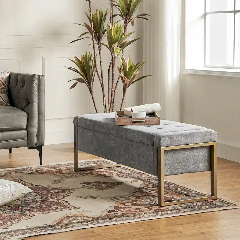 Banc de rangement capitonné moderne avec pieds en métal par