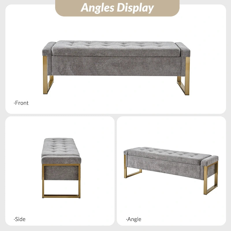 Banc de rangement capitonné moderne avec pieds en métal par