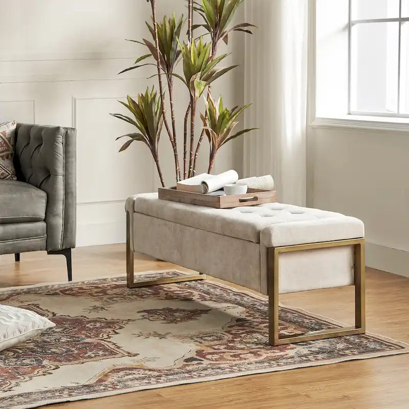 Banc de rangement capitonné moderne avec pieds en métal par